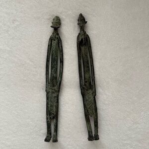 Vintage Tribal Bronze Figurines Pair Dogon Style Sculptures Mid Century Modern